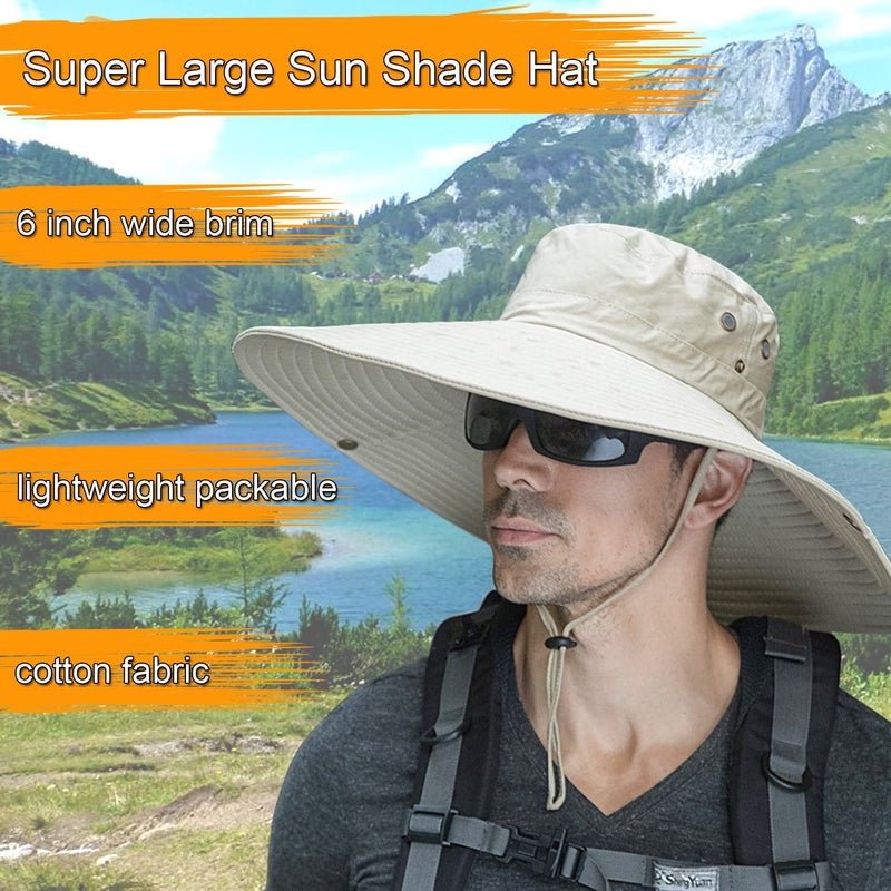 Huamulan 6" Wide Brim Sun Protection Hat Outdoor Unisex Ventilated Bucket Hats for Hiking Beach Fishing Safari Garden Lawn Yard Work Kayaking,Beige - Image 2